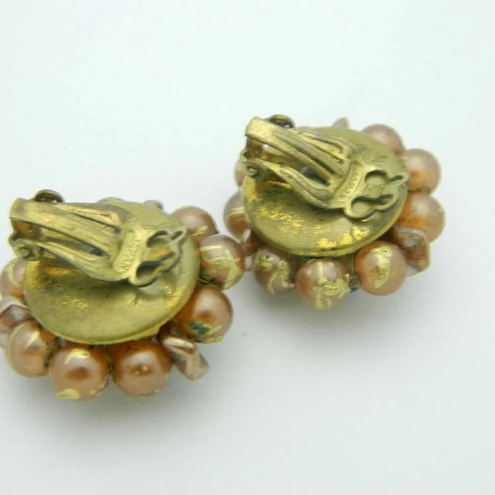 Japan Gold Blue Art Glass Bead Beaded Clip-On
